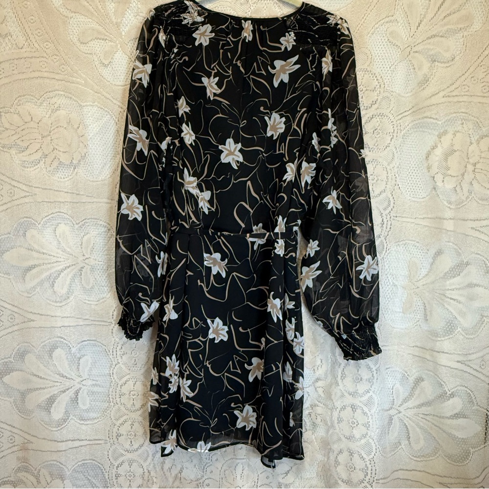 Elizabeth and James Black Floral Sheer-Sleeve Dress – Size XL - Picture 7 of 11